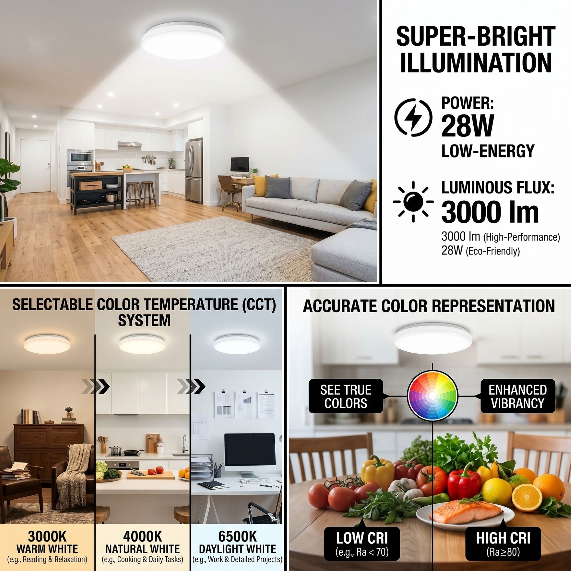 Plafón LED de techo - CCT - 28W - CRI80 - IP20