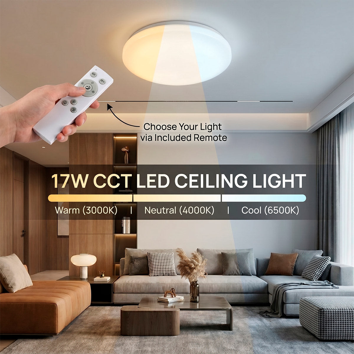 Plafón LED de techo con mando a distancia - CCT - 17W - CRI80 - IP20