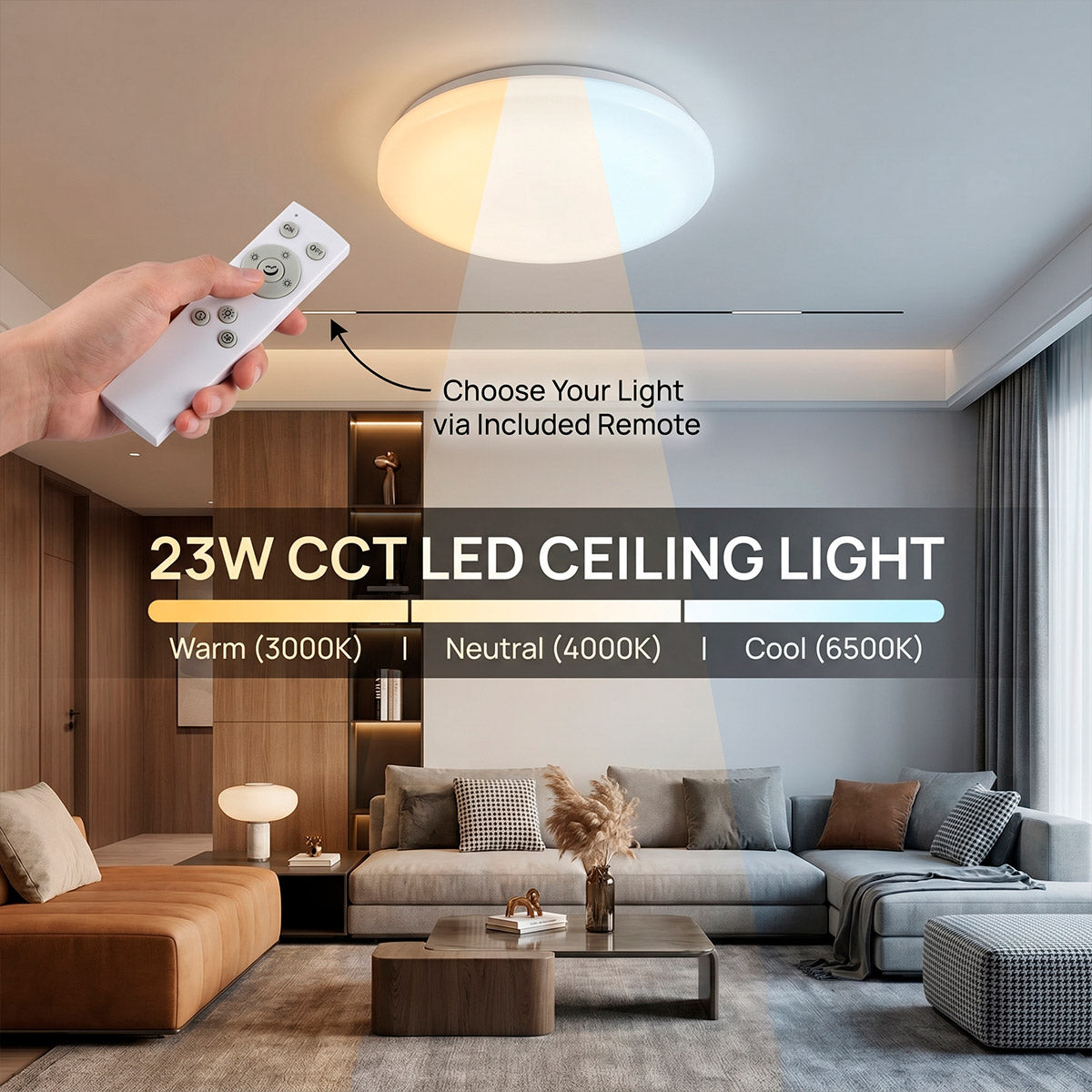 Plafón LED de techo con mando a distancia - CCT - 23W - CRI80 - IP20