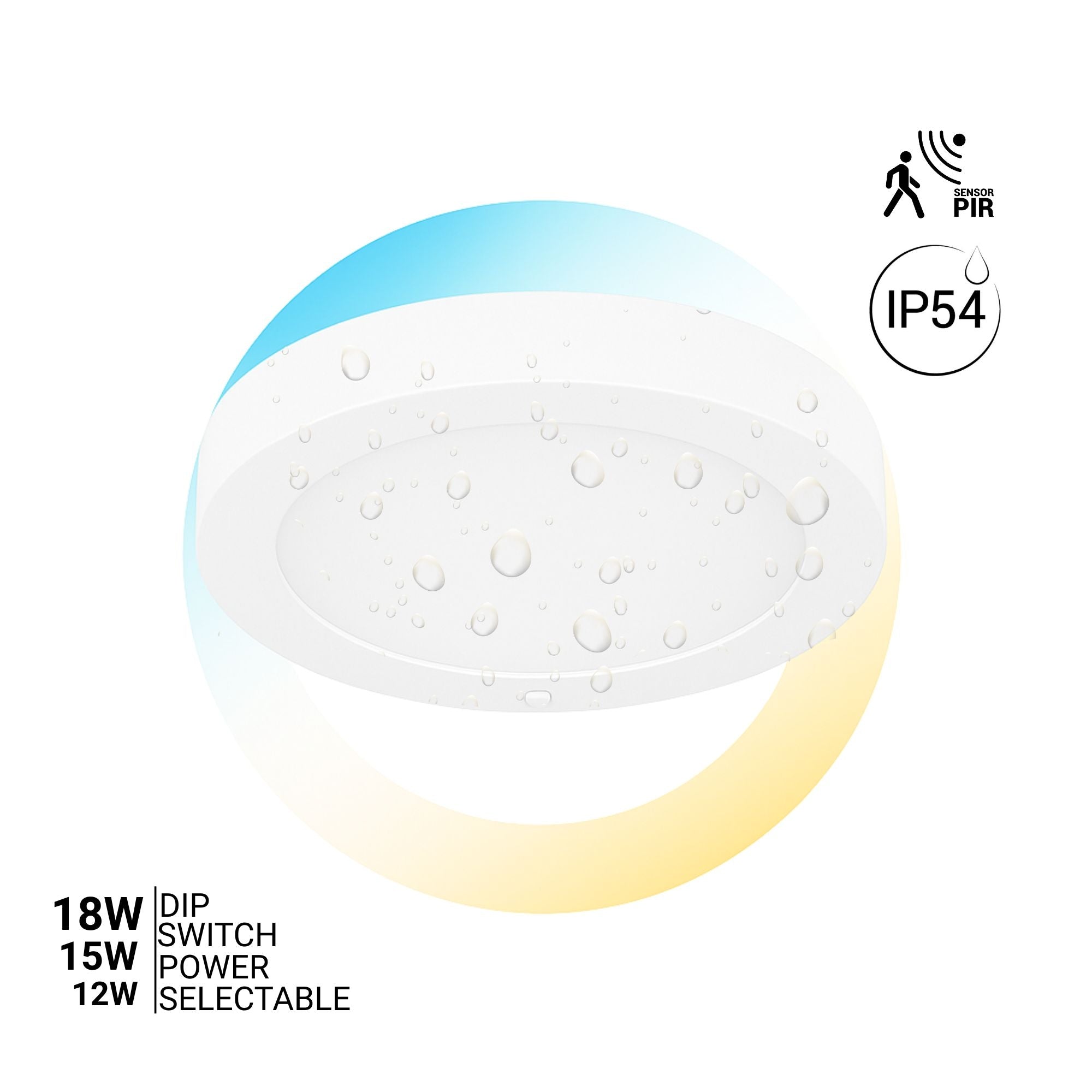 Plafón LED circular CCT con sensor PIR -12W /15W/18W - Diámetro ajustable - Superficie / empotrable - IP54