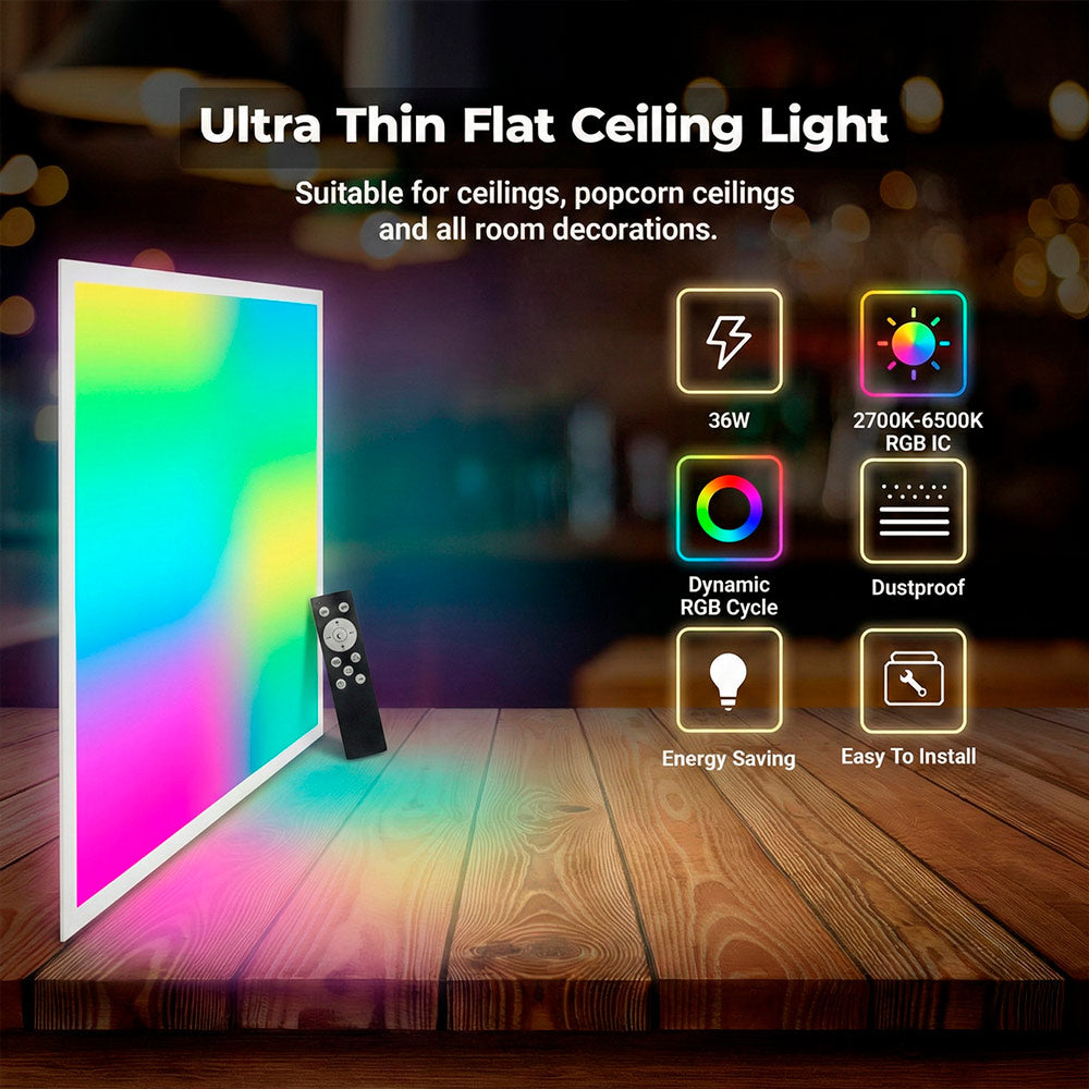 Plafón de techo LED Backlight - 60x60cm - 36W - CCT + RGB IC - Con mando a distancia