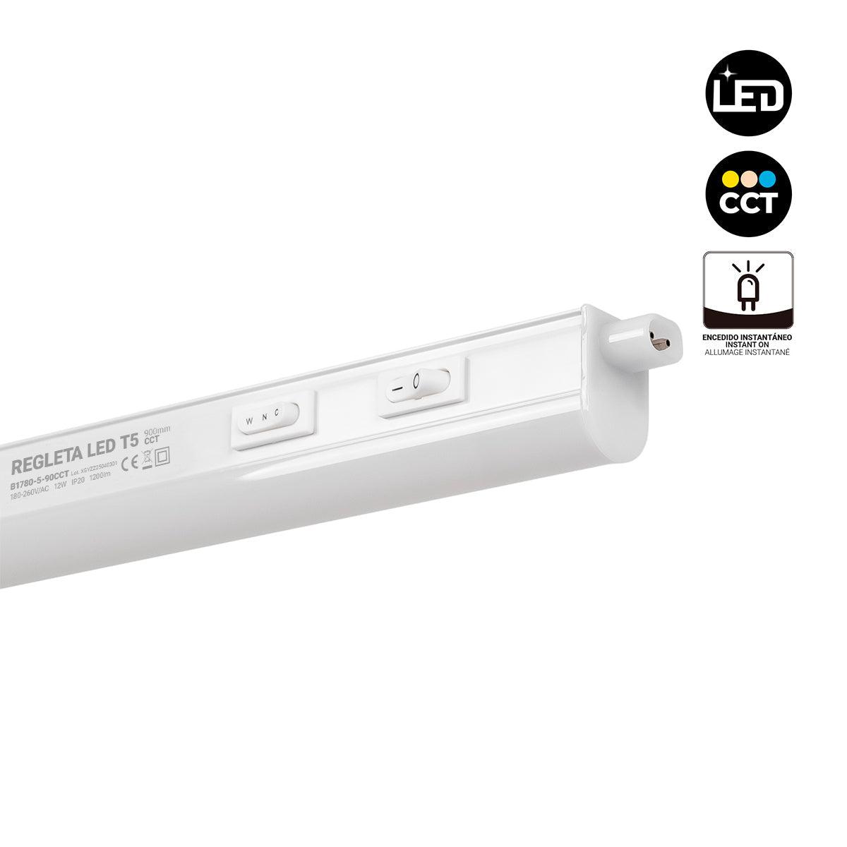 Regleta LED bajo mueble T5 12W CCT 90 cm | Luz blanca ajustable + interruptor