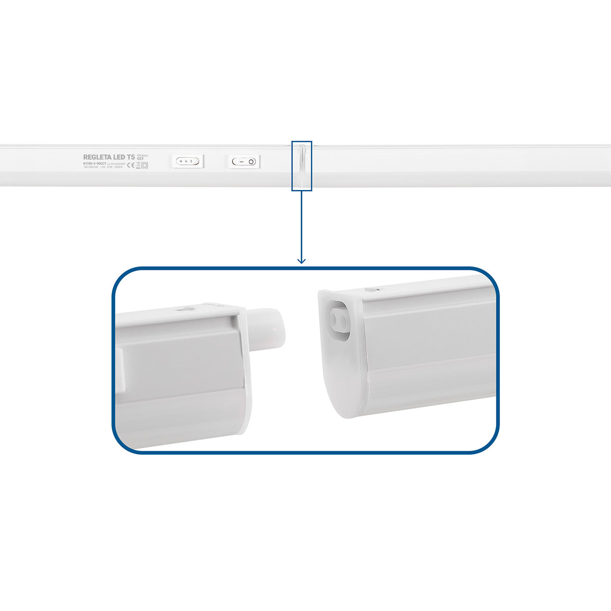Regleta LED bajo mueble T5 12W CCT 90 cm | Luz blanca ajustable + interruptor