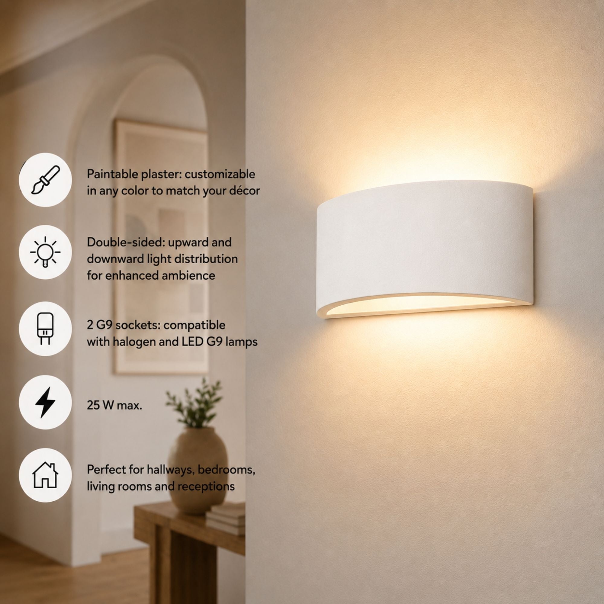 Aplique de pared de escayola "PEARL 300" - Doble cara - G9