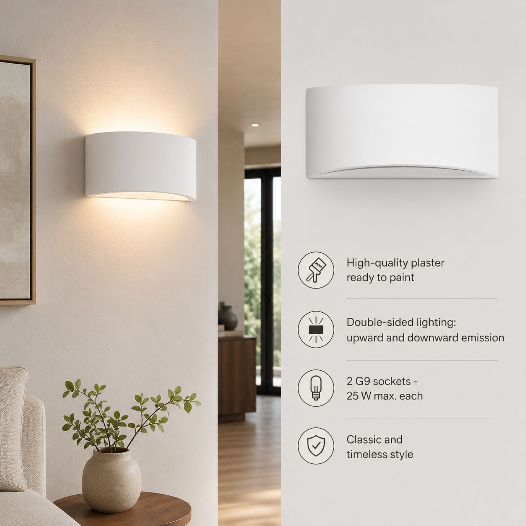 Aplique de pared de escayola "PEARL 300" - Doble cara - G9