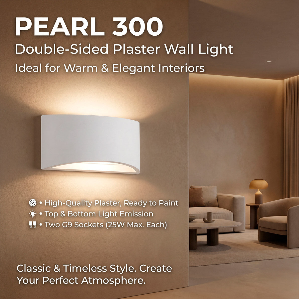 Aplique de pared de escayola "PEARL 300" - Doble cara - G9