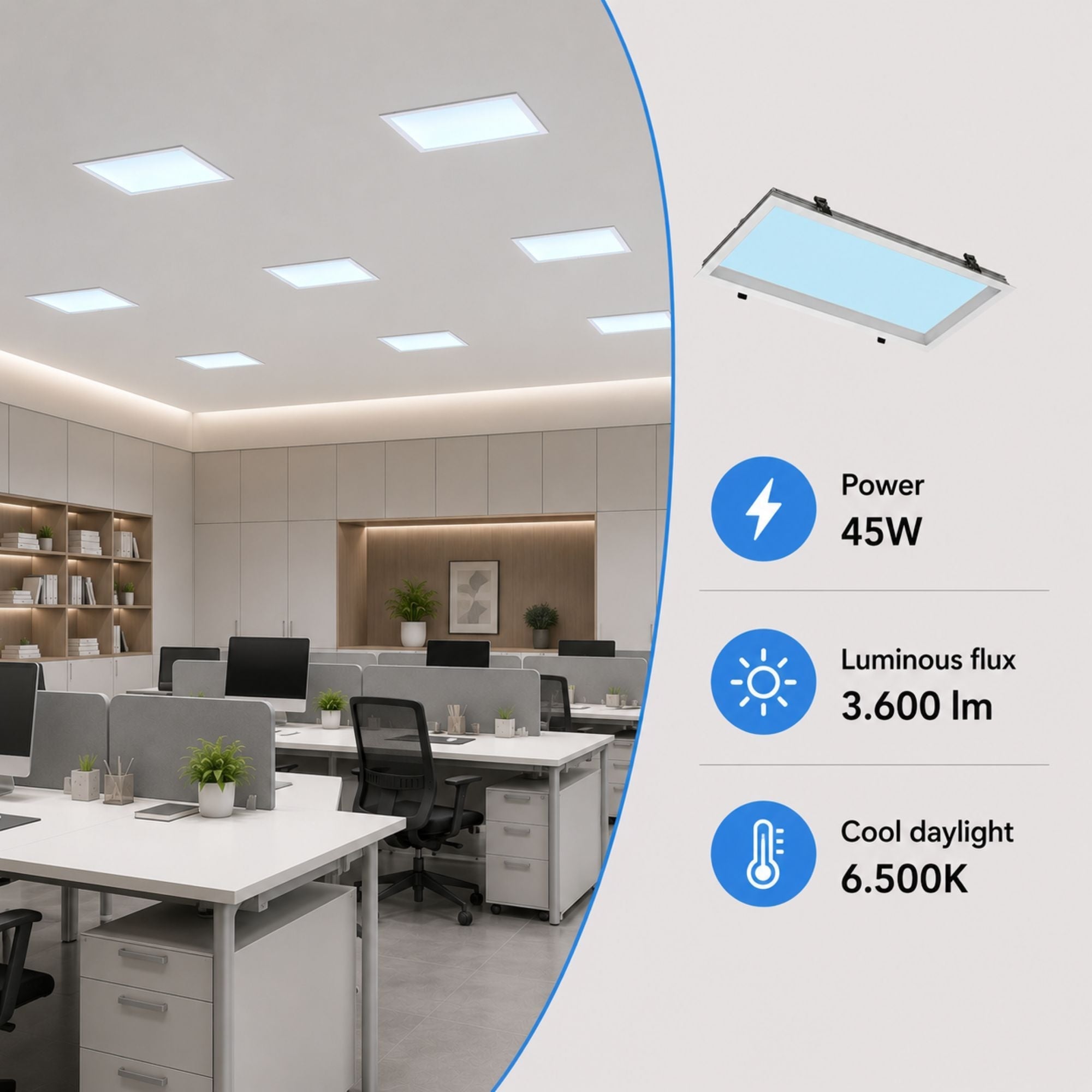 Panel Blue Skylight efecto cielo "SKYWIN SR" - Slim - Daylight - 45W - 60x30cm