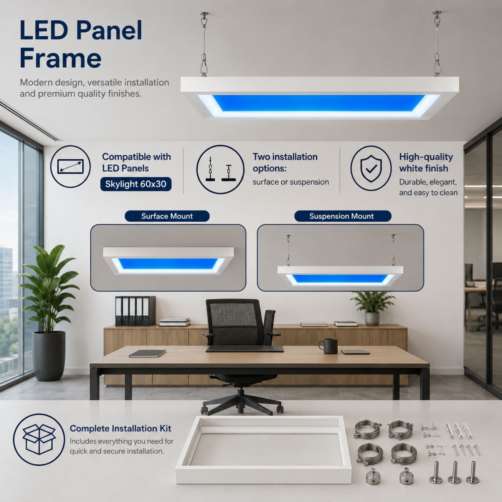 Marco para paneles LED Skylight "SKYWIN SR" - 60x30 - Superficie o suspensión