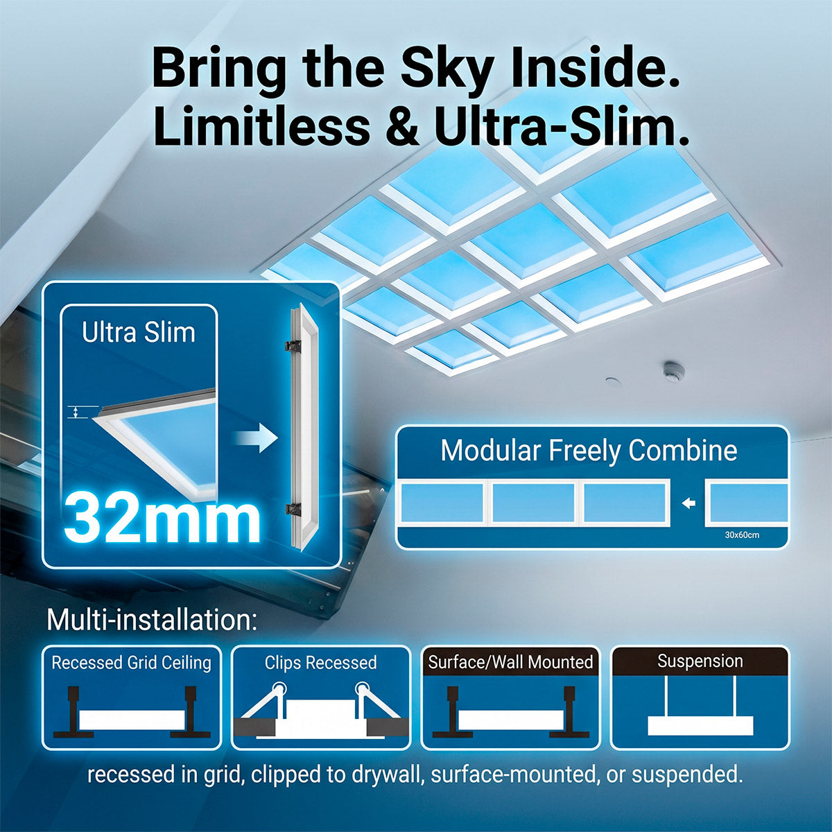 Panel Blue Skylight efecto cielo "SKYWIN SR" - Slim - Daylight - 45W - 60x30cm