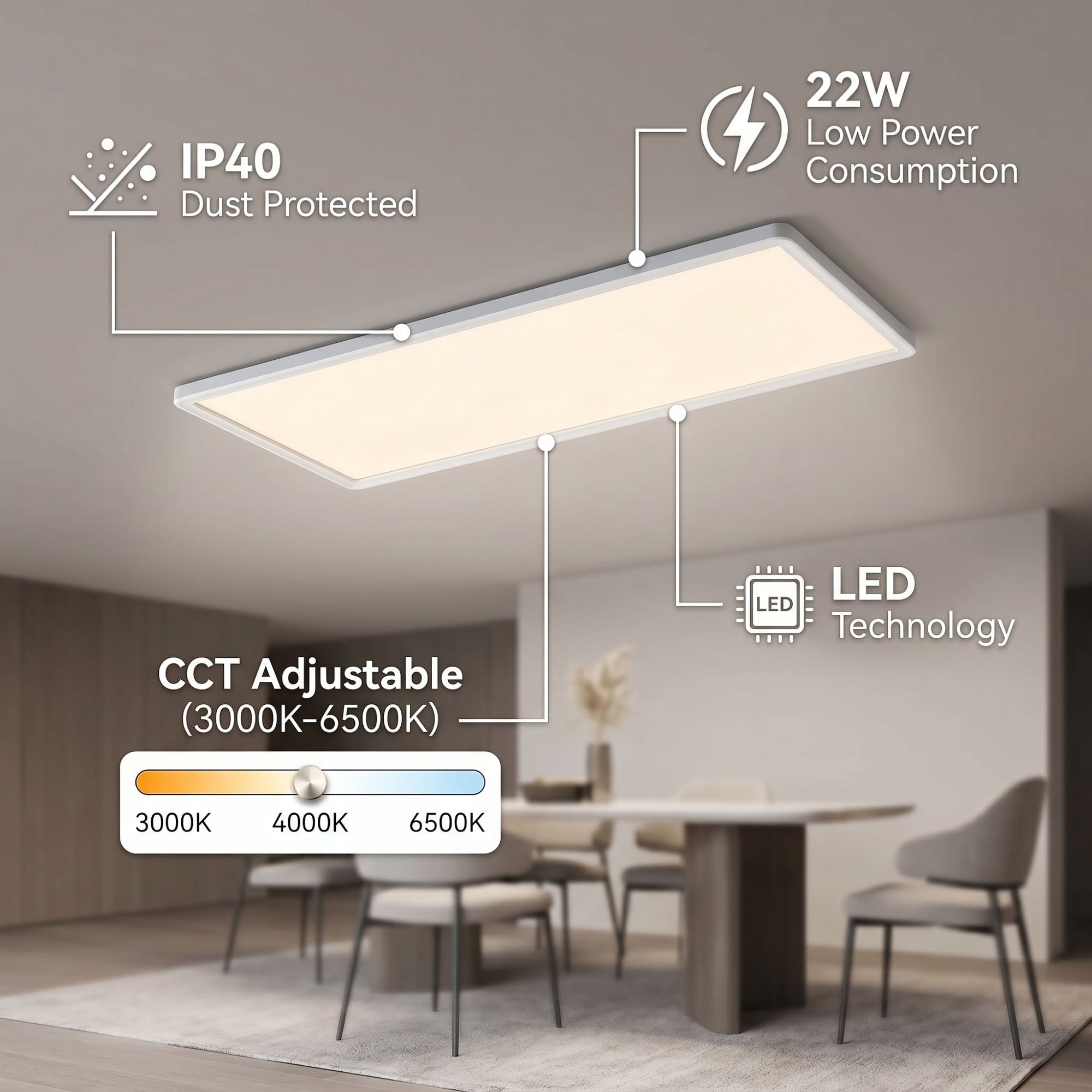 Panel LED Slim - 58x20 cm - CCT - 22W - IP40
