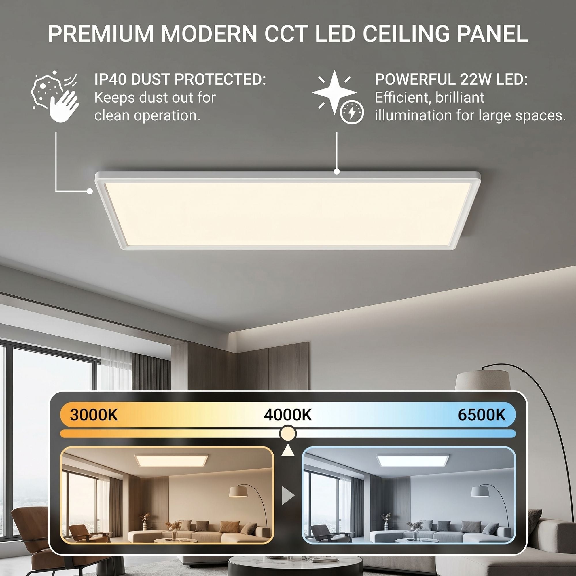 Panel LED Slim - 58x20 cm - CCT - 22W - IP40
