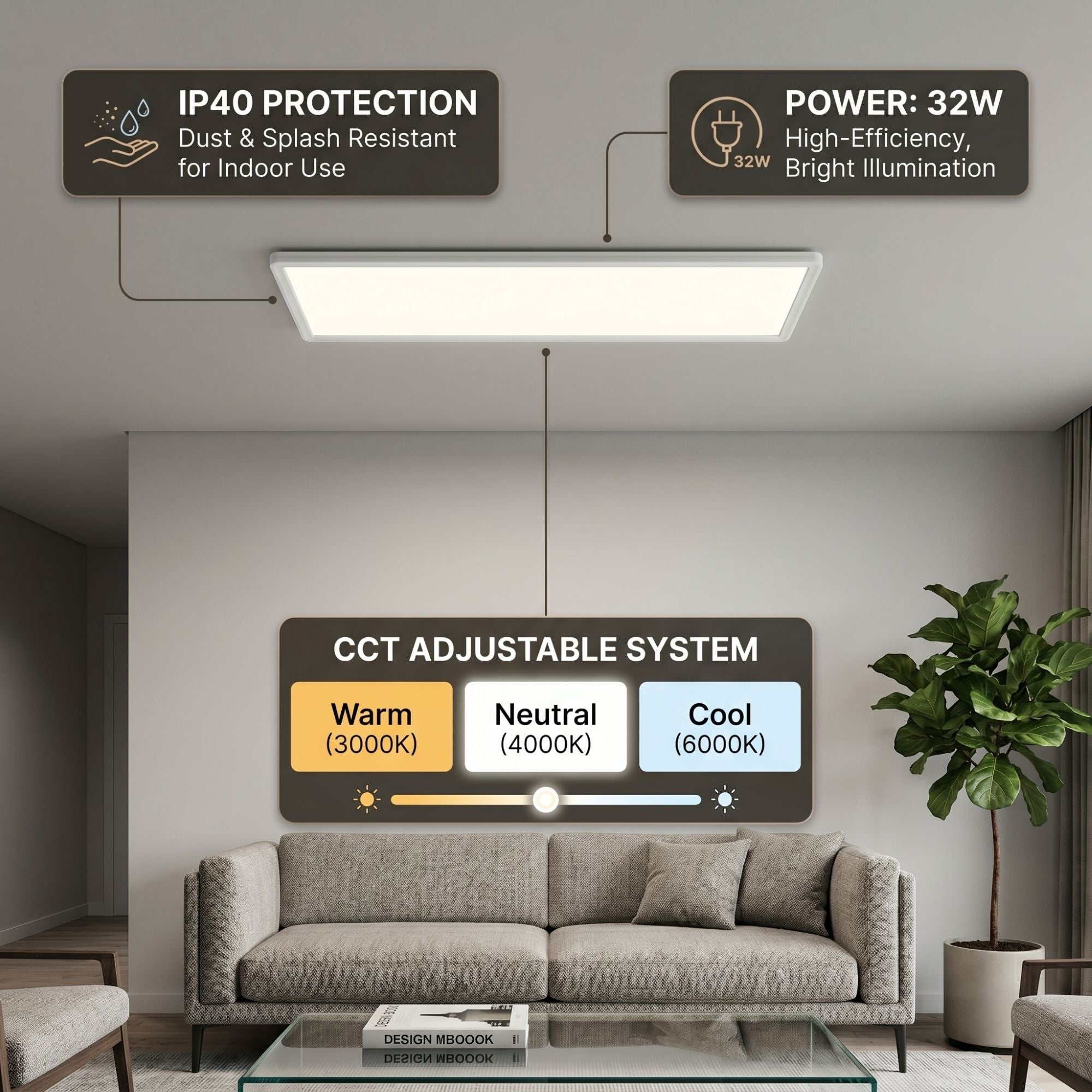 Panel LED Slim - 98x20 cm - CCT - 32W - IP40