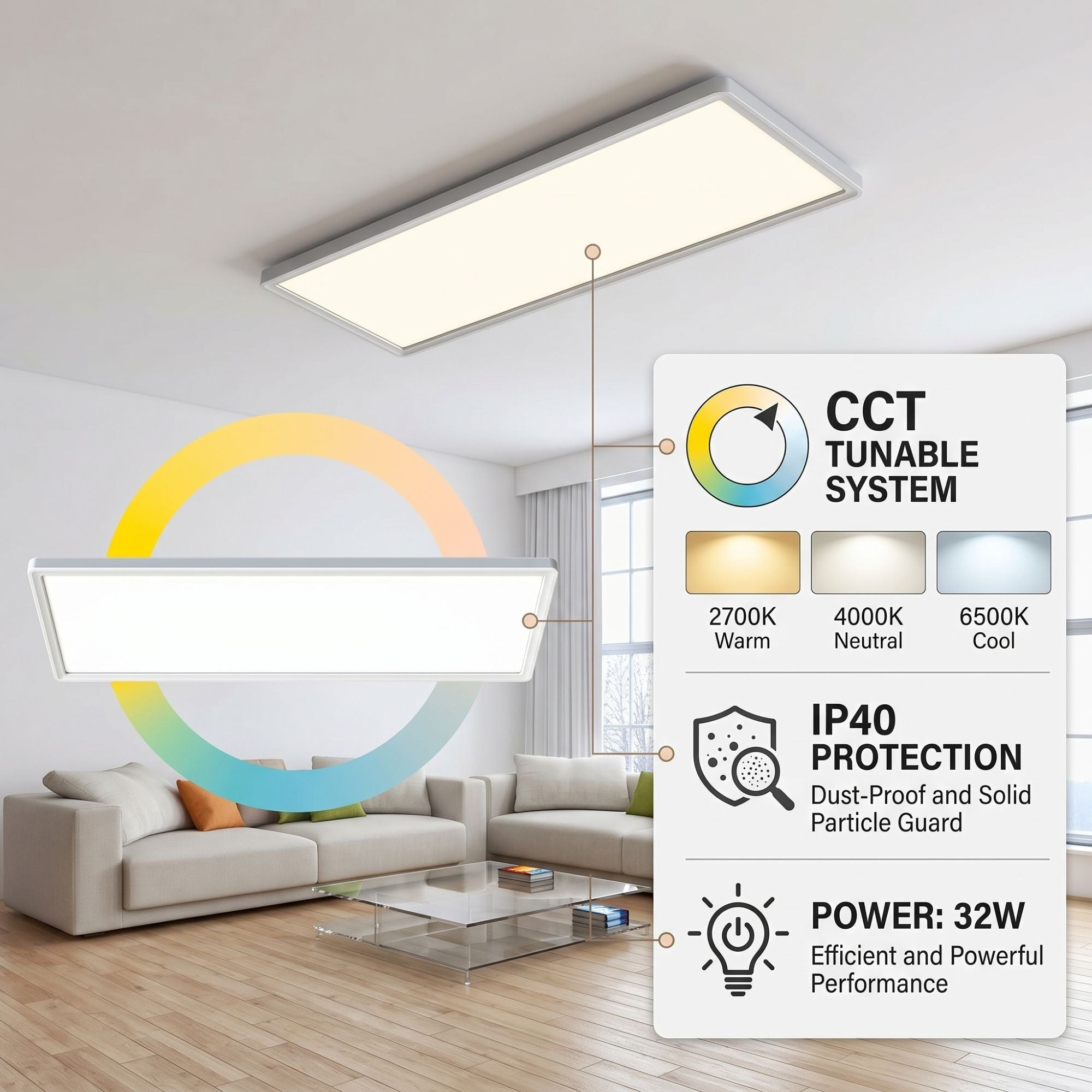 Panel LED Slim - 98x20 cm - CCT - 32W - IP40
