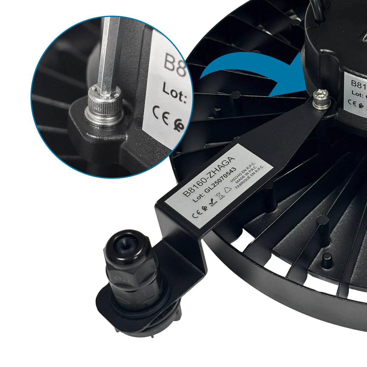 Campana LED UFO industrial - CCT - 150W - 170lm/W - Driver LIFUD - Ángulo seleccionable 110º/90º/70º - IP65