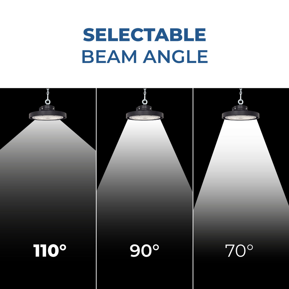 Campana LED UFO industrial - CCT - 150W - 170lm/W - Driver LIFUD - Ángulo seleccionable 110º/90º/70º - IP65