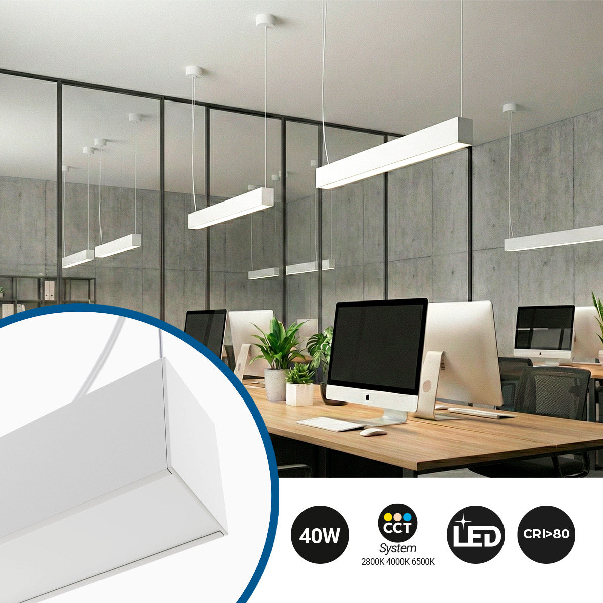 Lámpara lineal LED DOB CCT - 40W - 120cm - 120lm/W - PVC - Suspensión