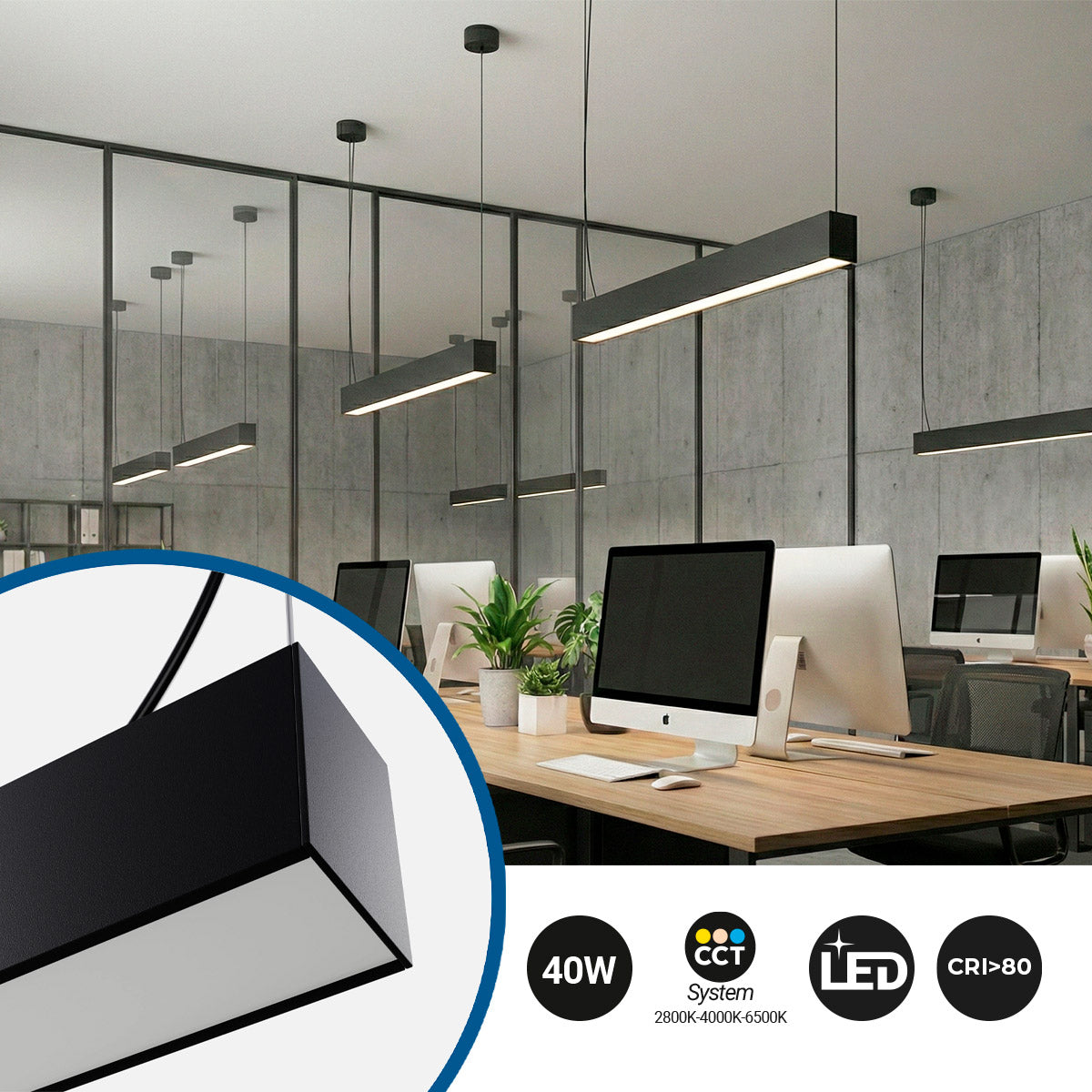 Lámpara lineal LED DOB CCT - 40W - 120cm - 120lm/W - PVC - Suspensión