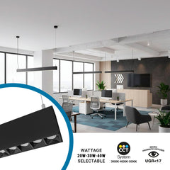 Luminaria lineal LED CCT - Suspensión/superficie - Potencia ajustable 20W/30W/40W - 120cm - UGR 17