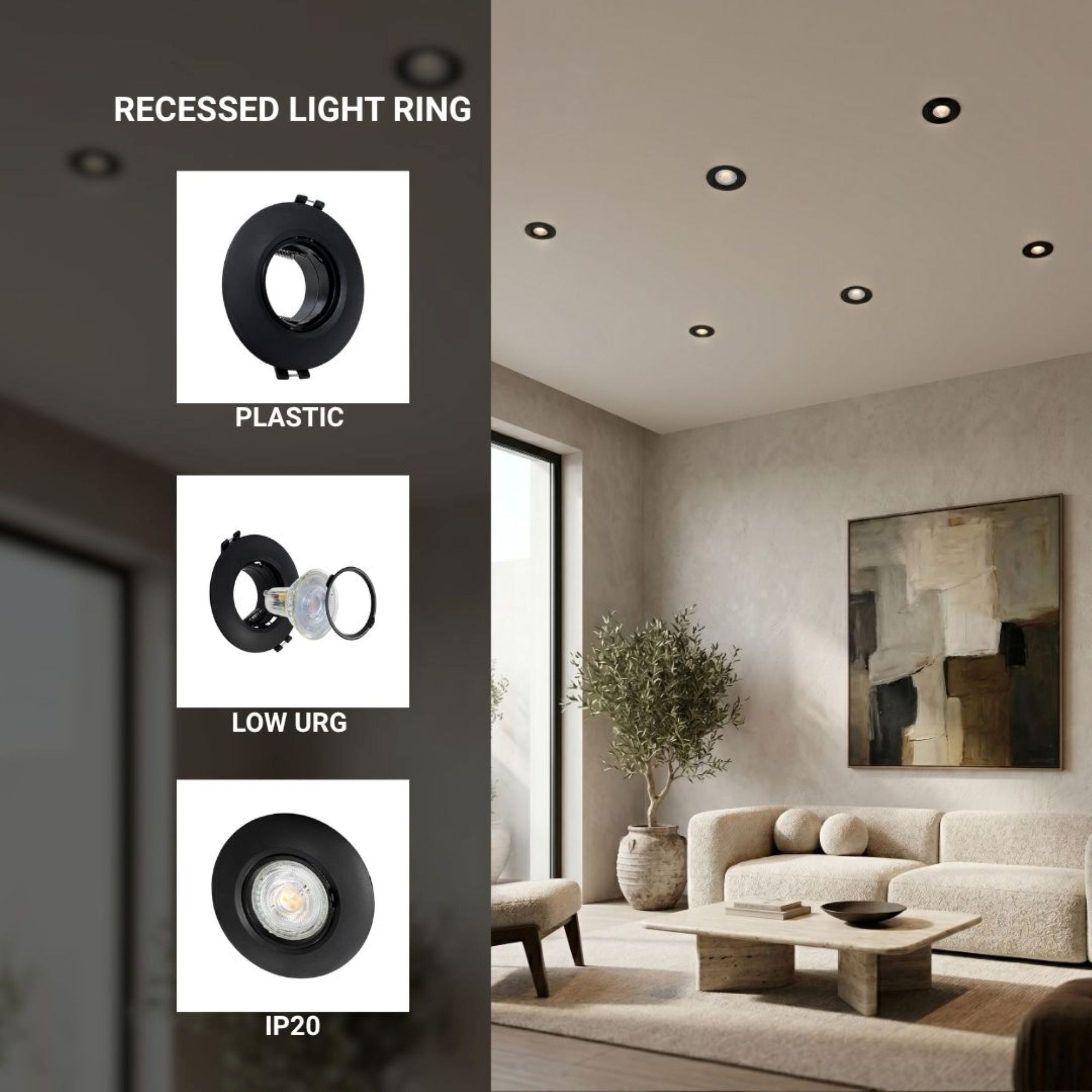 Aro downlight circular para bombilla GU10 / MR16 - Bajo UGR - Corte Ø60 mm