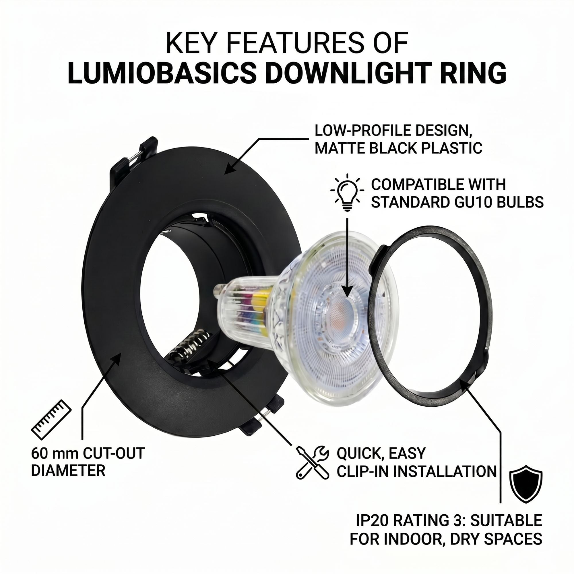 Aro downlight circular para bombilla GU10 / MR16 - Bajo UGR - Corte Ø60 mm