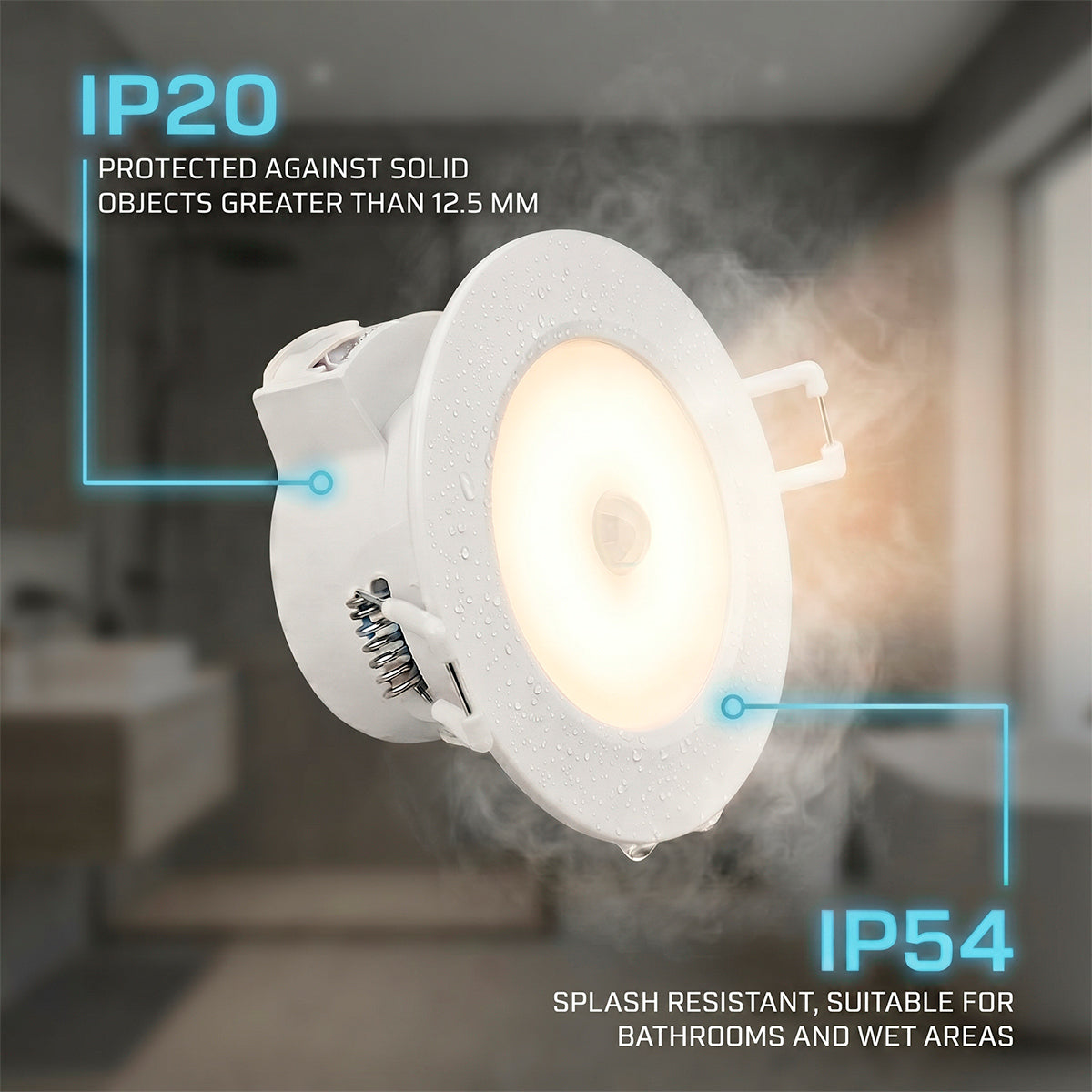 Downlight LED con sensor PIR "CLIO" - 8W - CCT - 700lm - Corte Ø85mm - IP54