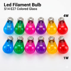 Bombilla LED Filamento - S14 E27 - 1W - Cristal de colores