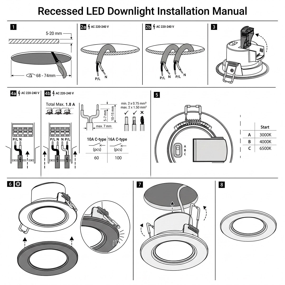 Downlight LED "Avalor" basculante - TRIAC dimmable - 5.5W - CCT - Corte Ø 70mm - IP44