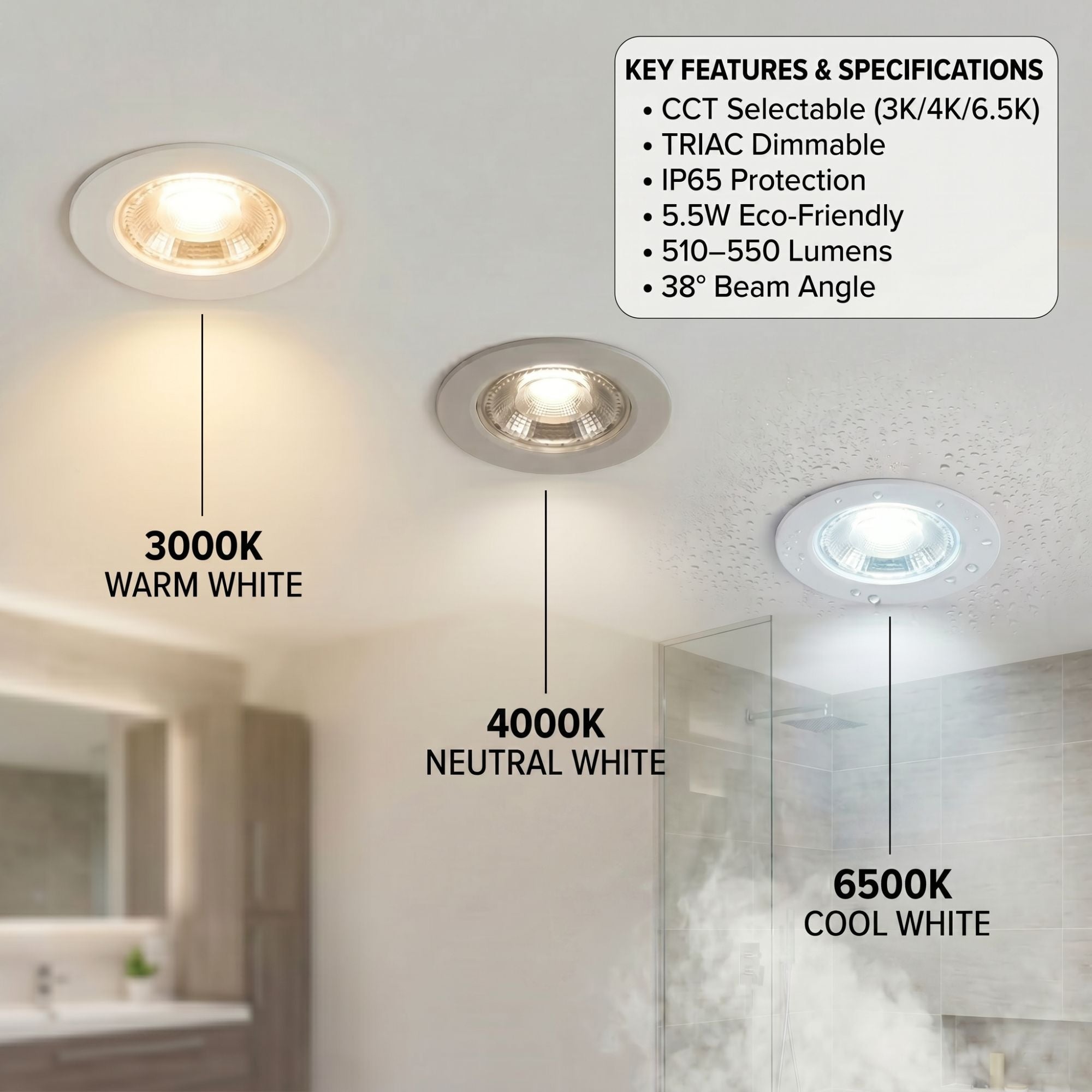 Downlight LED "Avalor" empotrable - TRIAC dimmable - 5.5W - CCT - Corte Ø 70mm - IP65