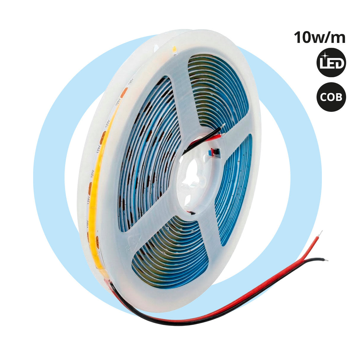 Tira LED COB 12V DC monocolor - 10W/m - 8mm - CRI90 - IP20 - 5 metros