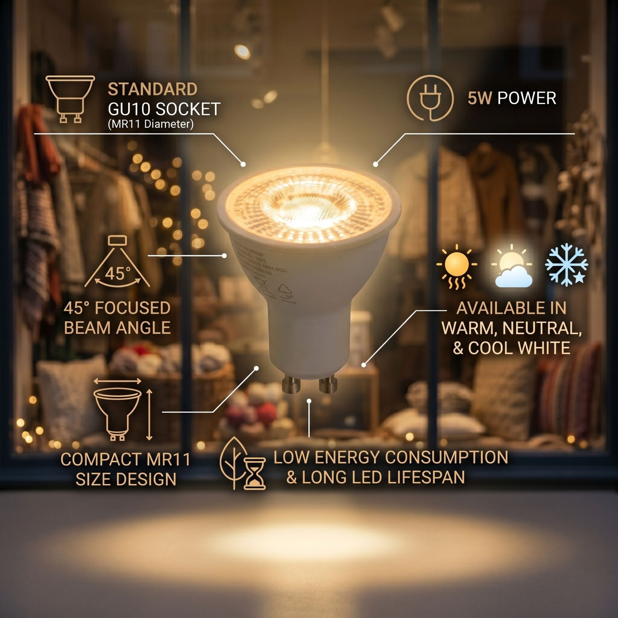 Mini Bombilla LED - MR11 GU10 - 5W - 45º