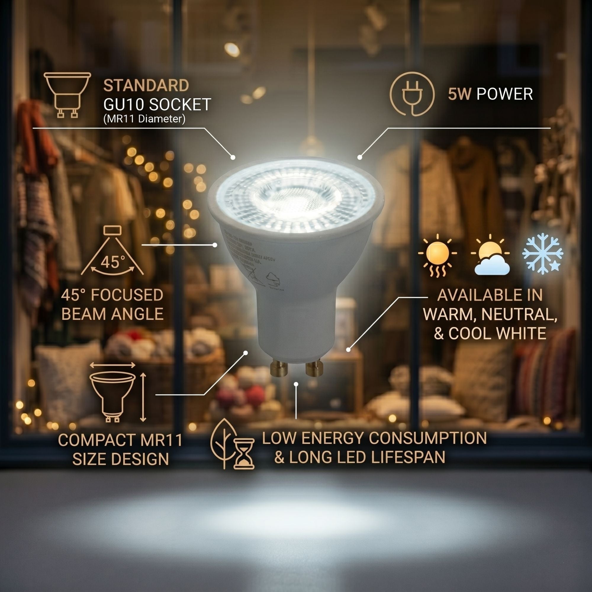Mini Bombilla LED - MR11 GU10 - 5W - 45º