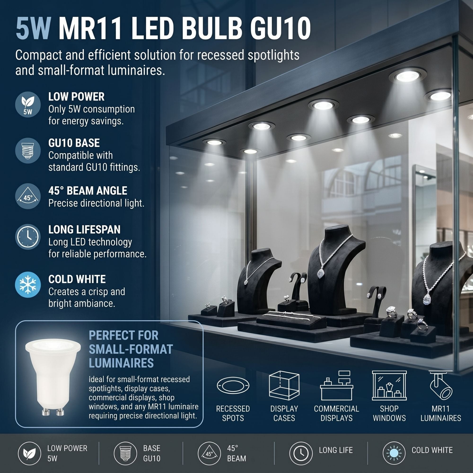 Mini Bombilla LED - MR11 GU10 - 5W - 45º