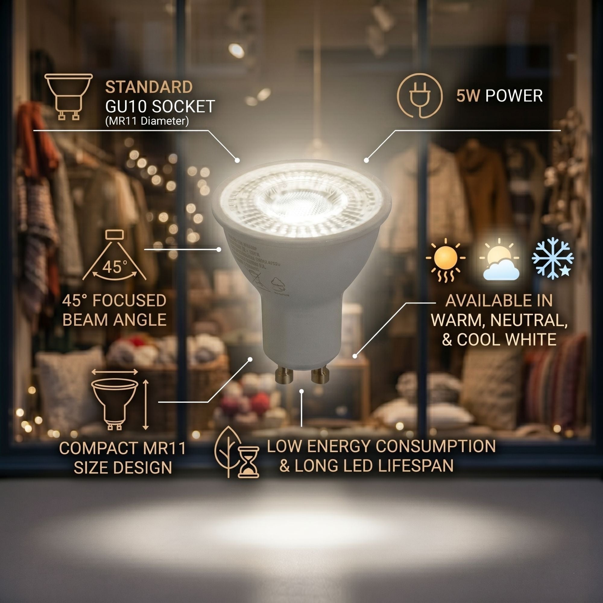 Mini Bombilla LED - MR11 GU10 - 5W - 45º