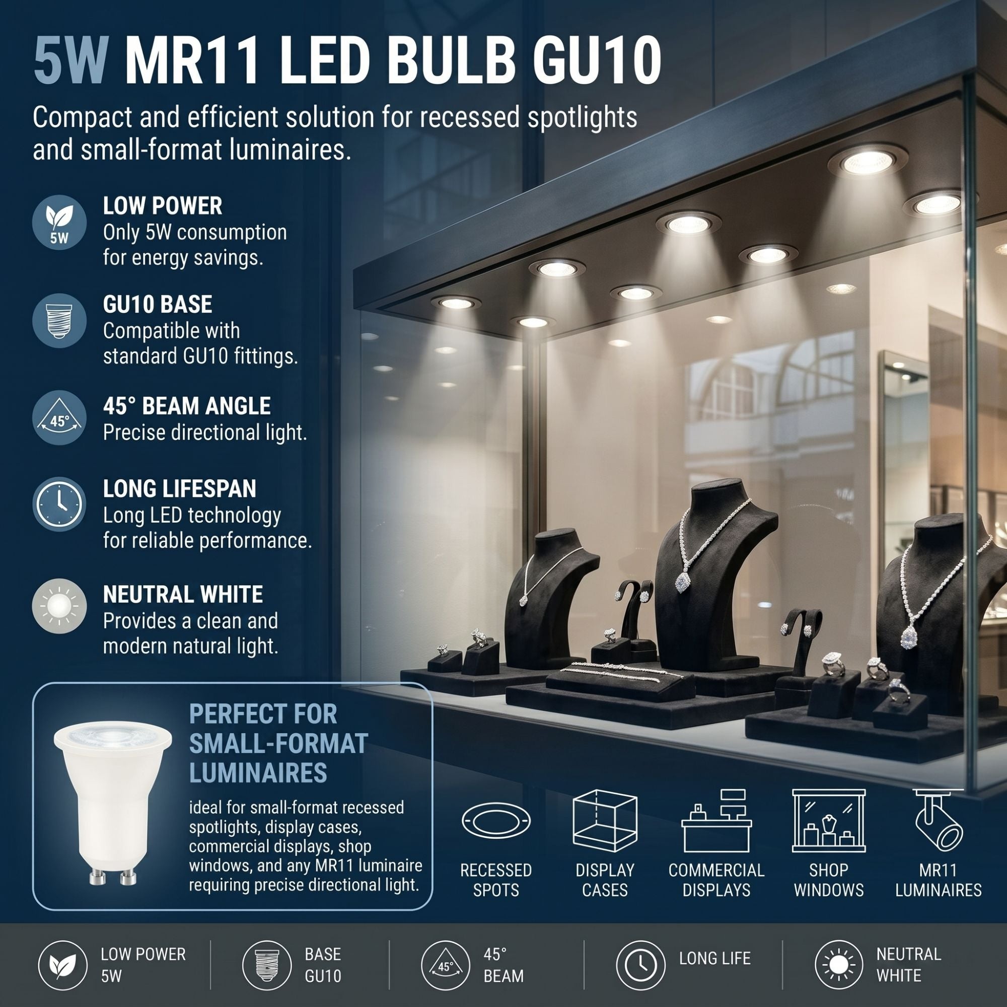 Mini Bombilla LED - MR11 GU10 - 5W - 45º