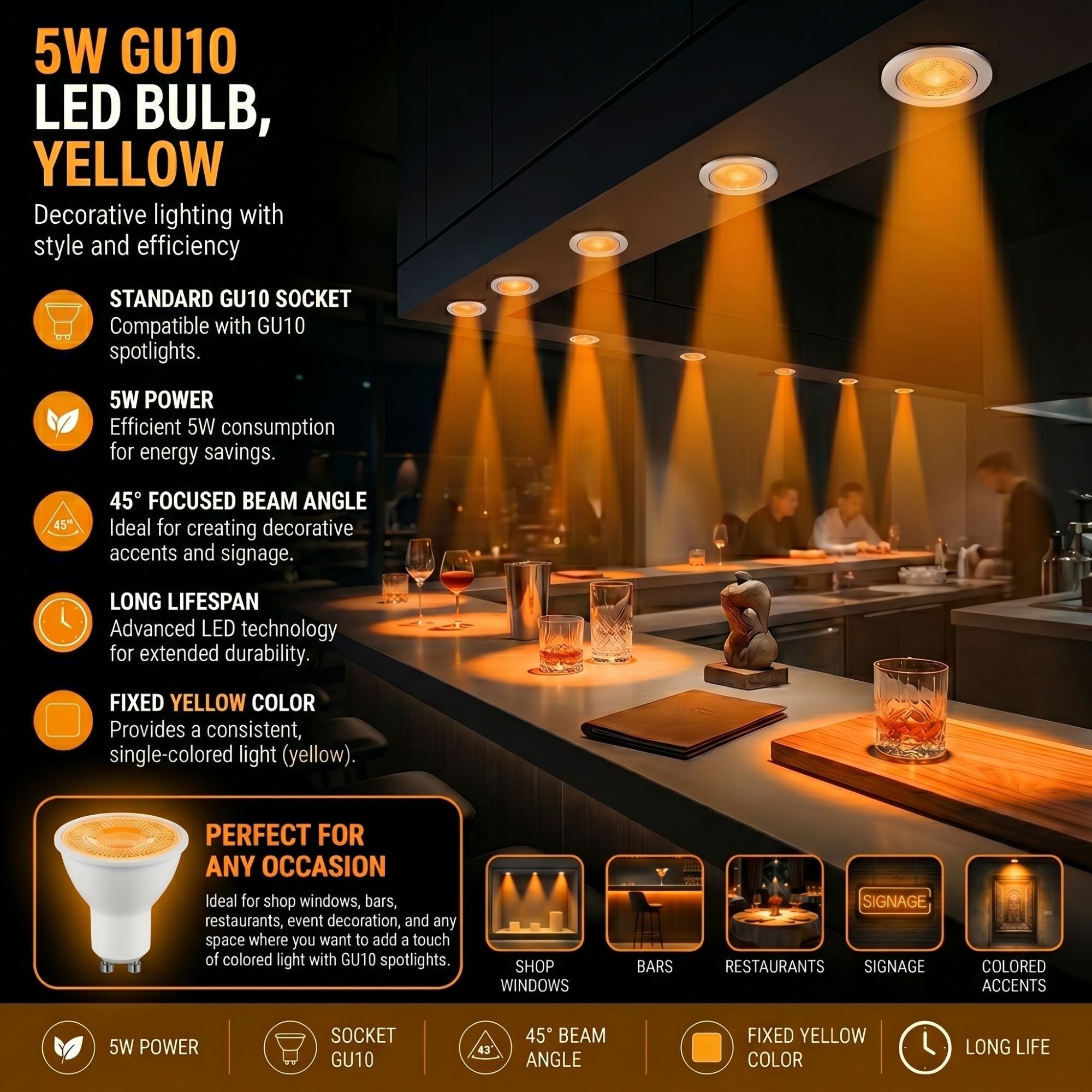 Bombilla LED de colores - GU10 - 5W - 45º