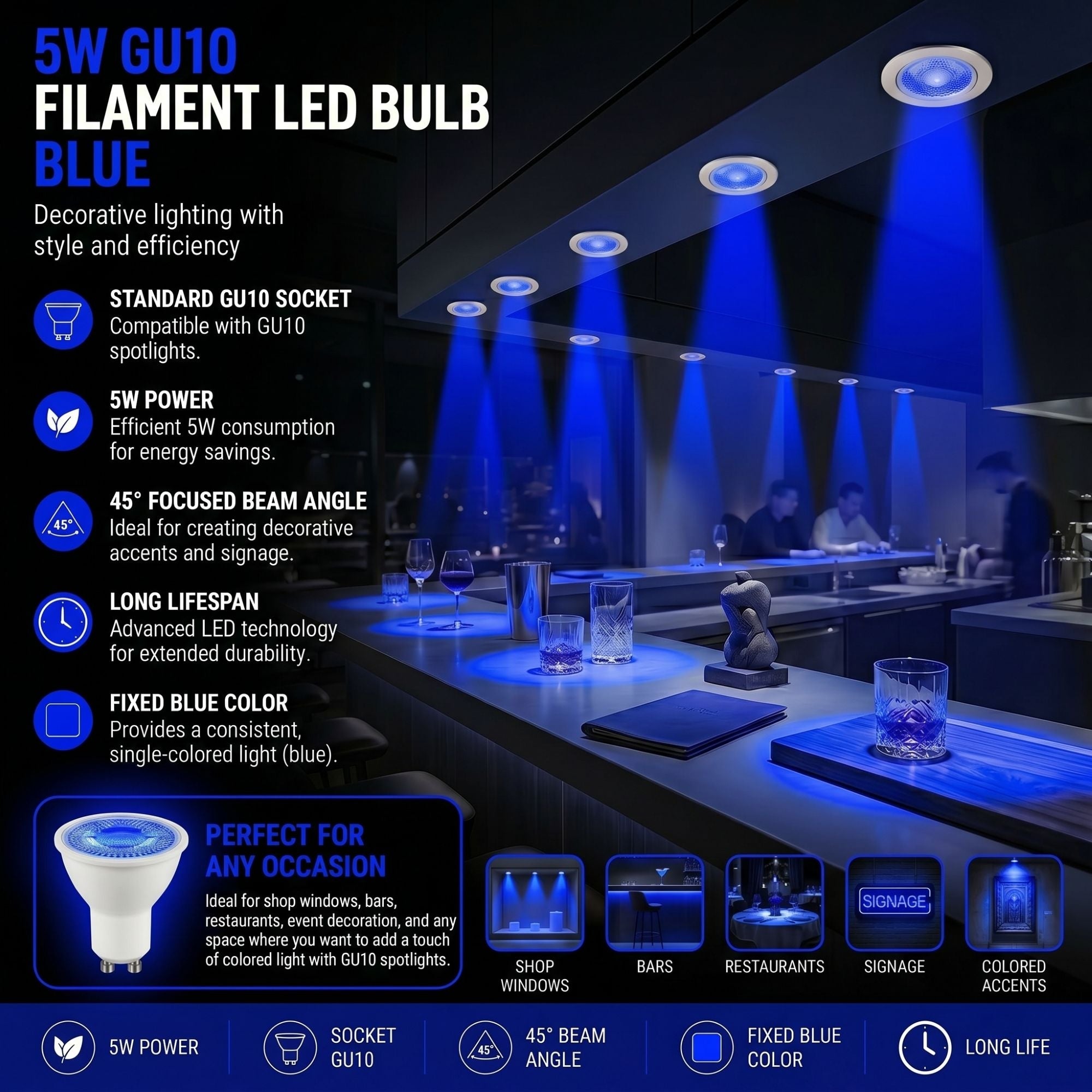 Bombilla LED de colores - GU10 - 5W - 45º
