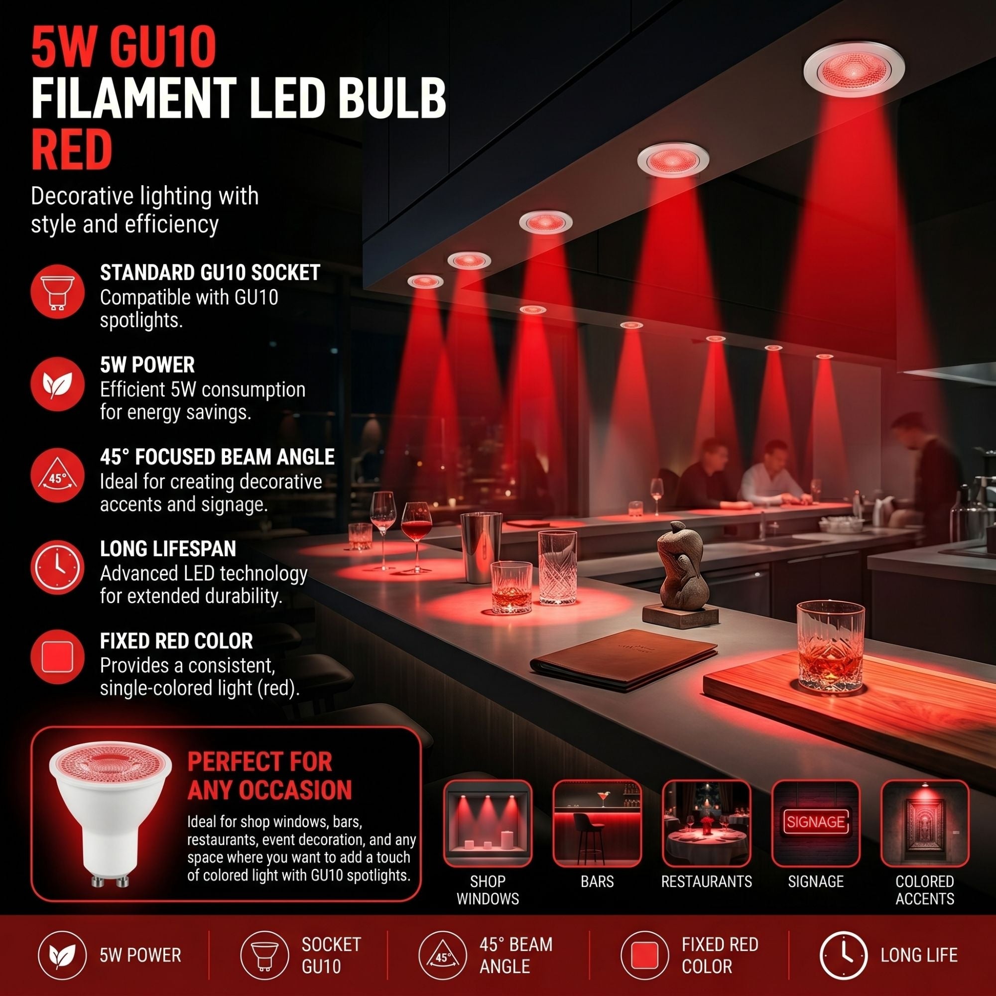 Bombilla LED de colores - GU10 - 5W - 45º