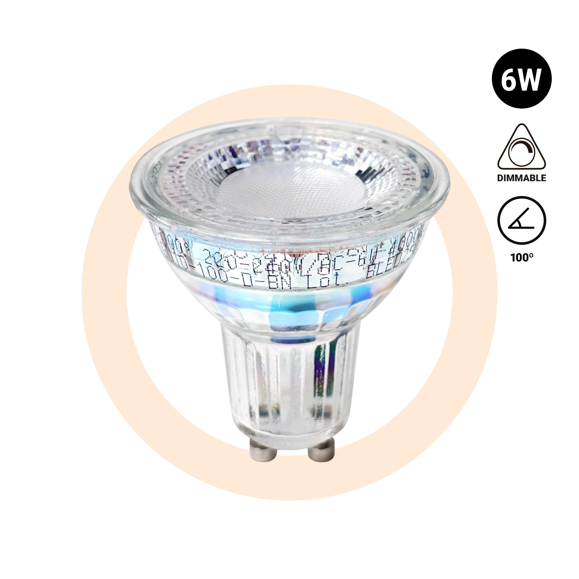Bombilla LED GU10 PAR16 - 6W - Intensidad regulable - 700lm - 100°