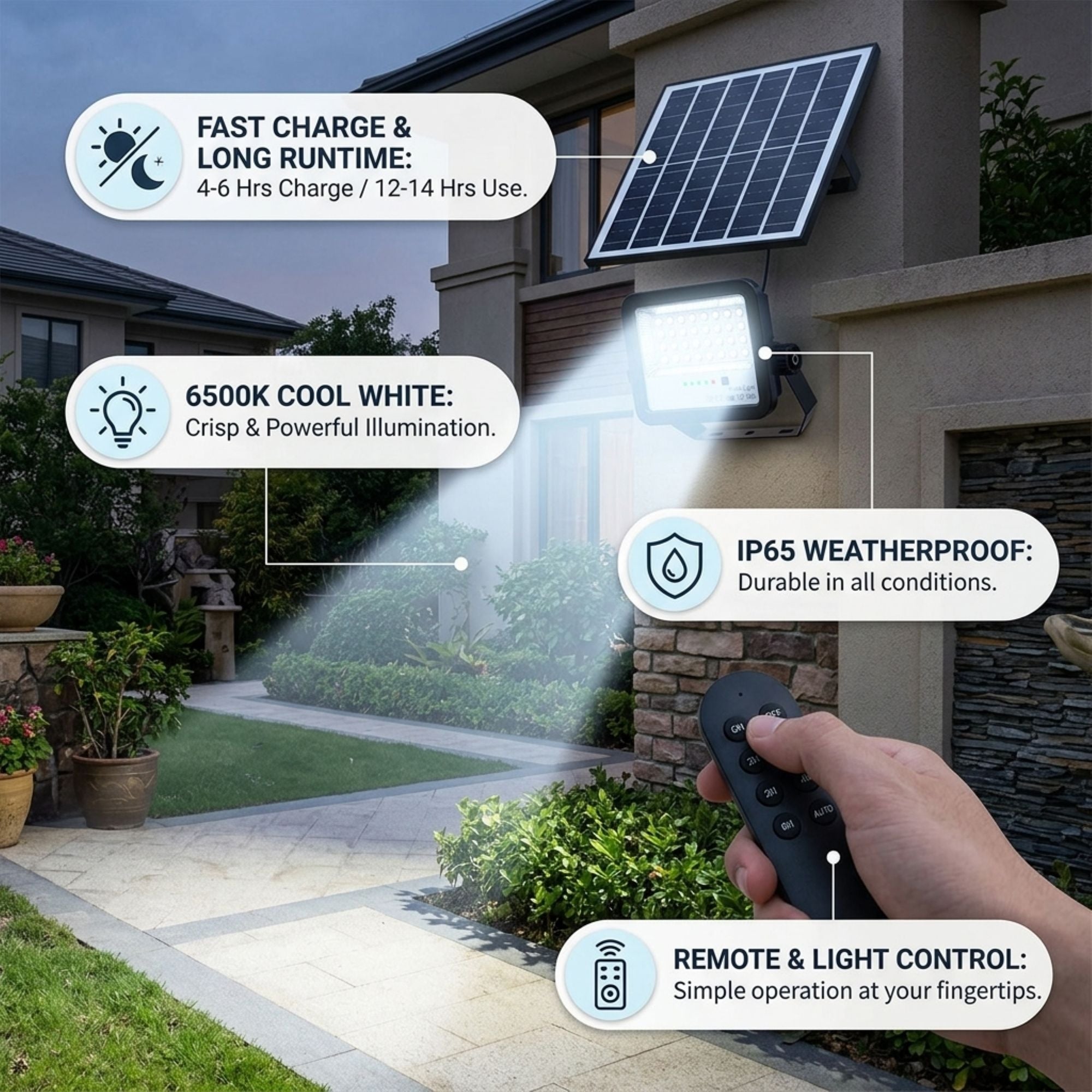 Proyector solar con panel y mando a distancia - 40W - 6500K - IP65