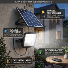 Proyector solar con panel y mando a distancia - 300W - 6500K - IP65