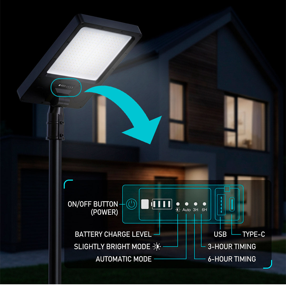 Farola solar con panel y mando a distancia - LED CCT - 240W - IP54