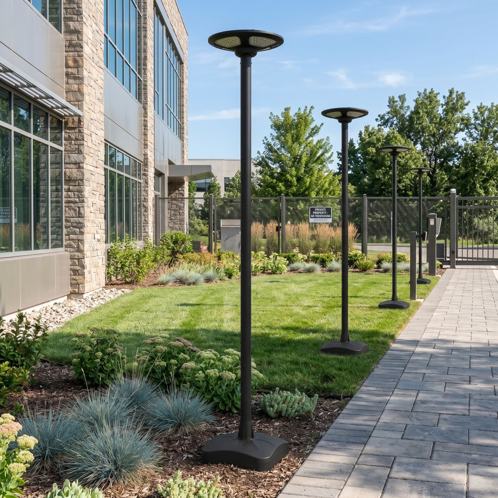 Farola Solar LED 150W con Base Rellenable de Agua o Arena | 6500K IP54 · Mando y Sensor PIR