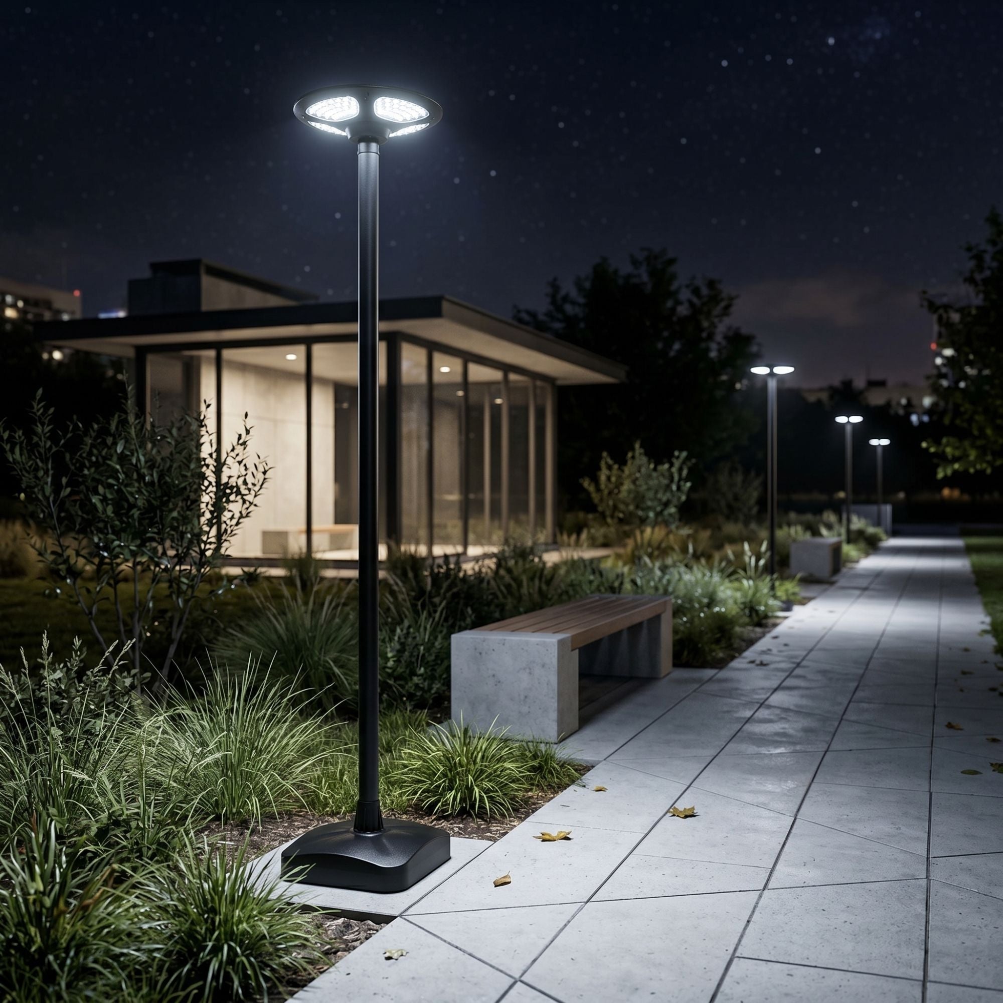 Farola Solar LED 150W con Base Rellenable de Agua o Arena | 6500K IP54 · Mando y Sensor PIR