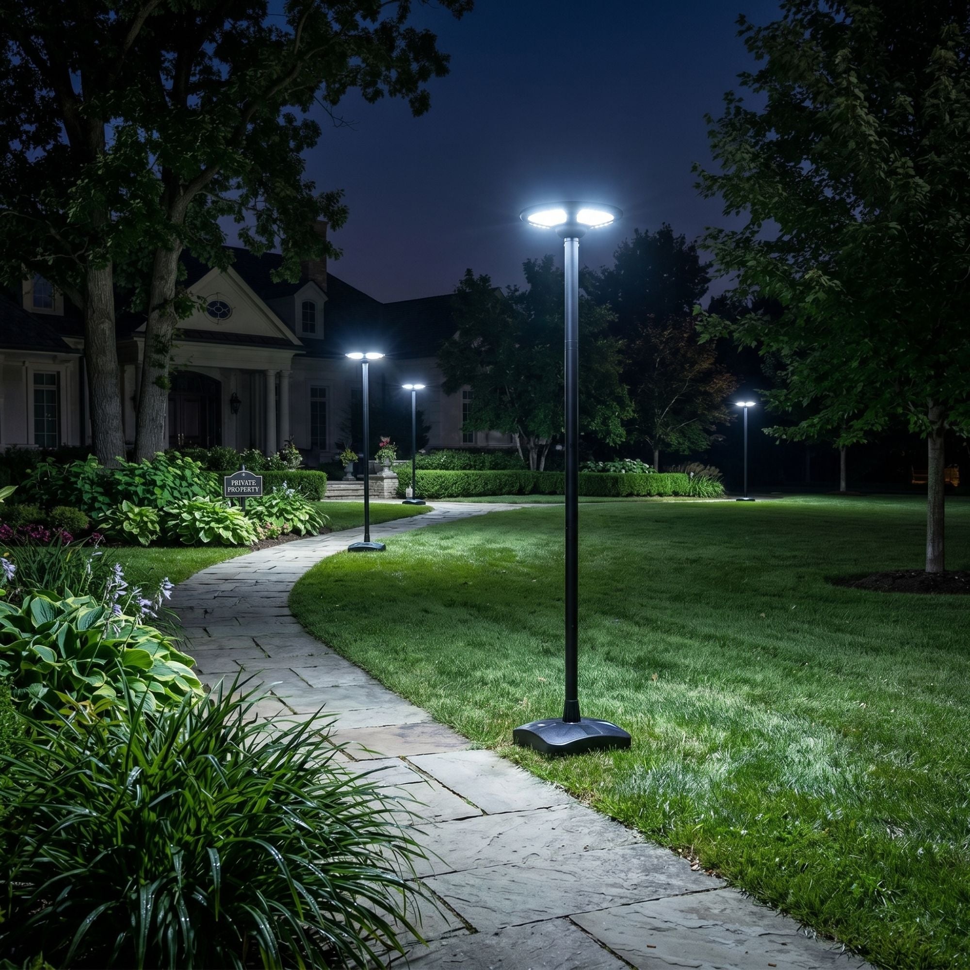 Farola Solar LED 150W con Base Rellenable de Agua o Arena | 6500K IP54 · Mando y Sensor PIR