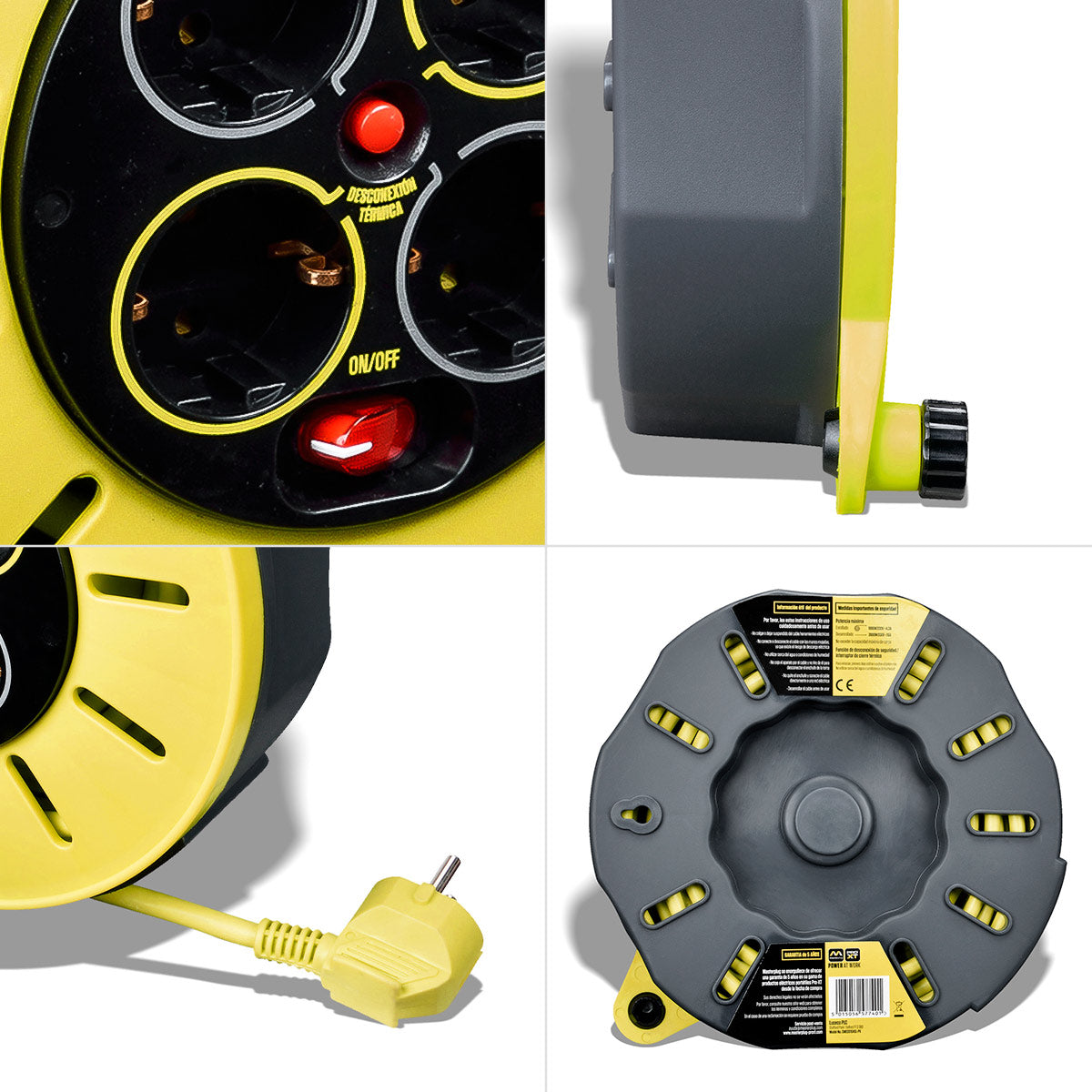 Enrollacables cerrado Pro-XT - 4 tomas - Cable alta visibilidad 3x1,5mm2 - 8m - IP20