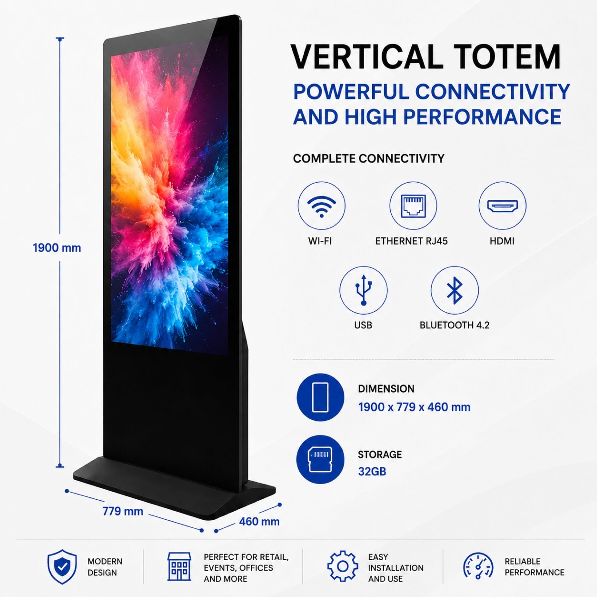 Tótem Publicitario Digital Táctil 55" Full HD - Android 9 - Cartelería Vertical para Interior