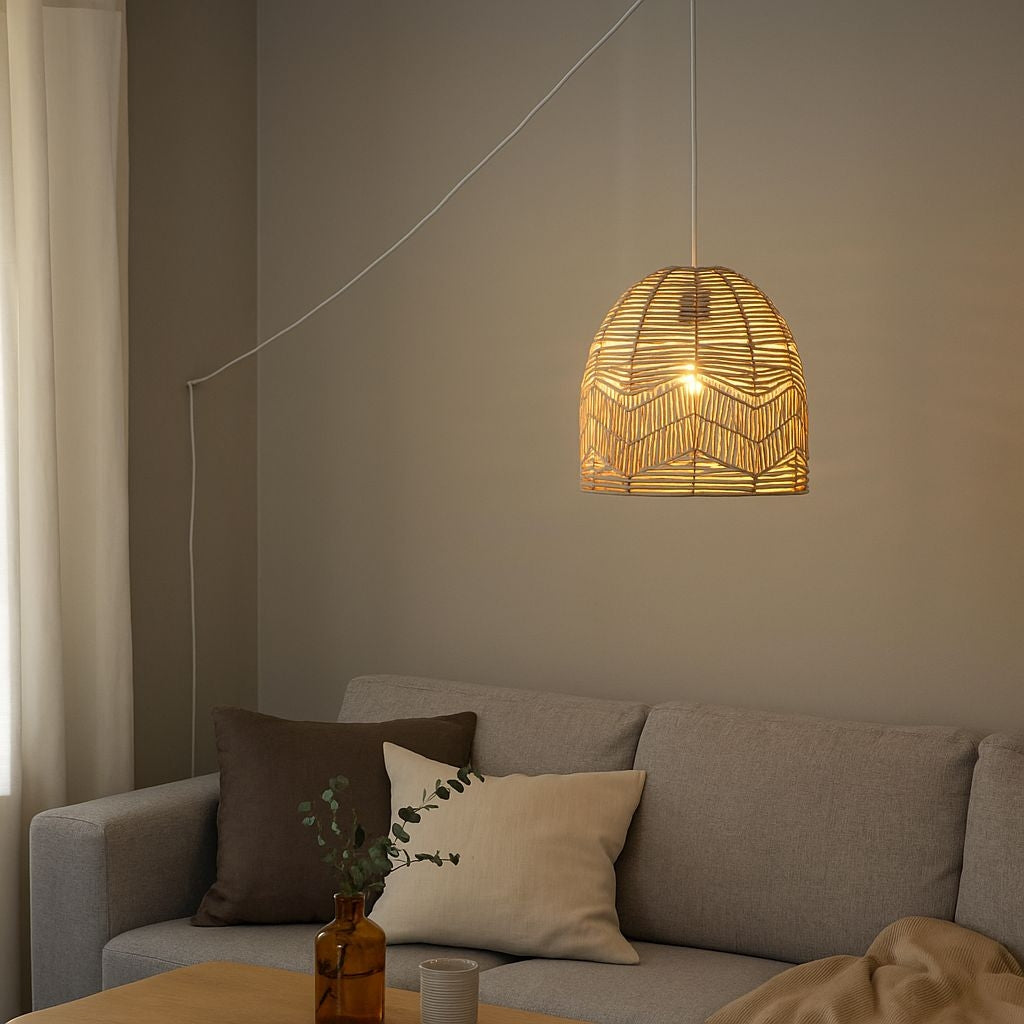 Lámpara colgante de mimbre "NORMA" - Ø35cm - Con interruptor y enchufe - E27