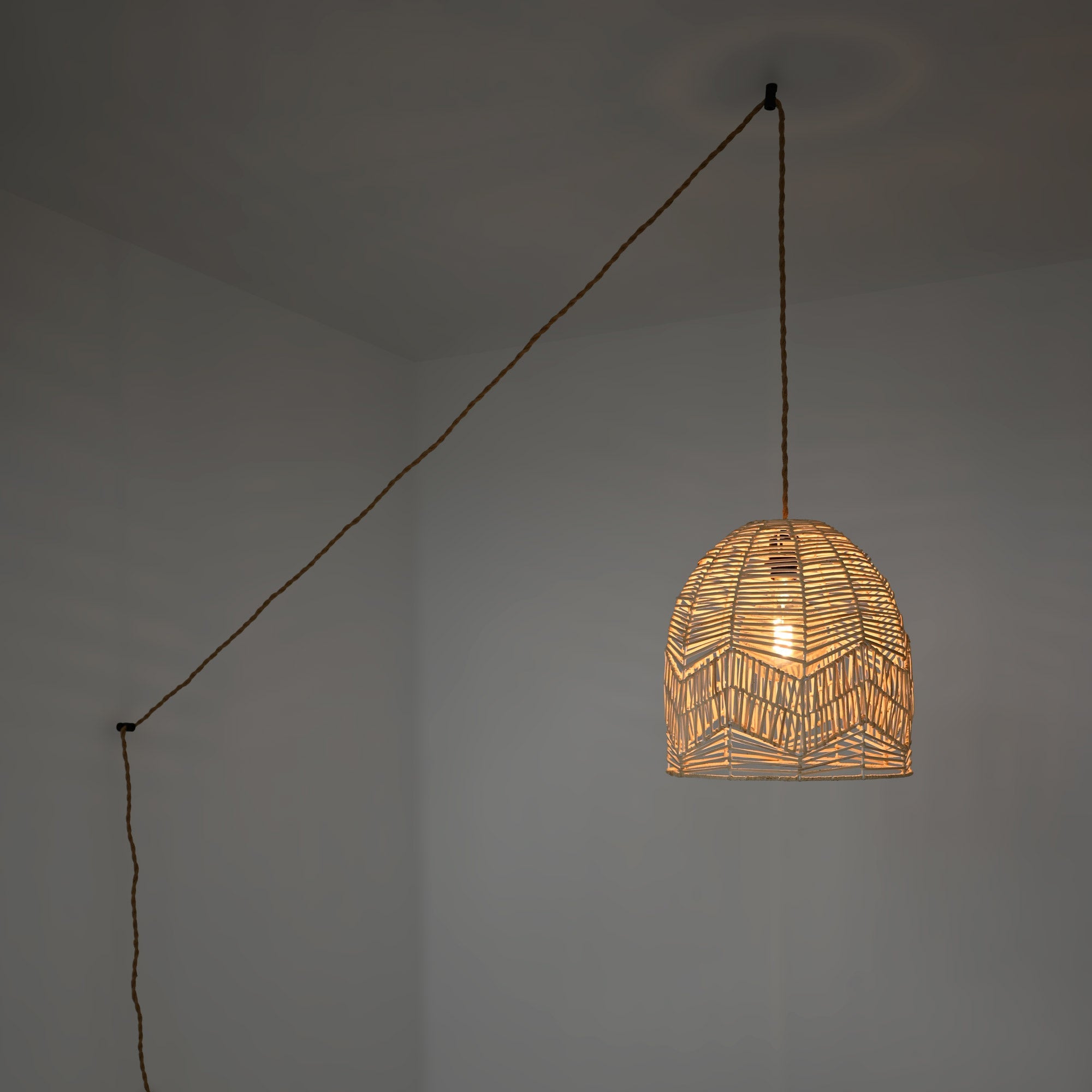 Lámpara colgante de mimbre "NORMA" - Ø35cm - Con interruptor y enchufe - E27