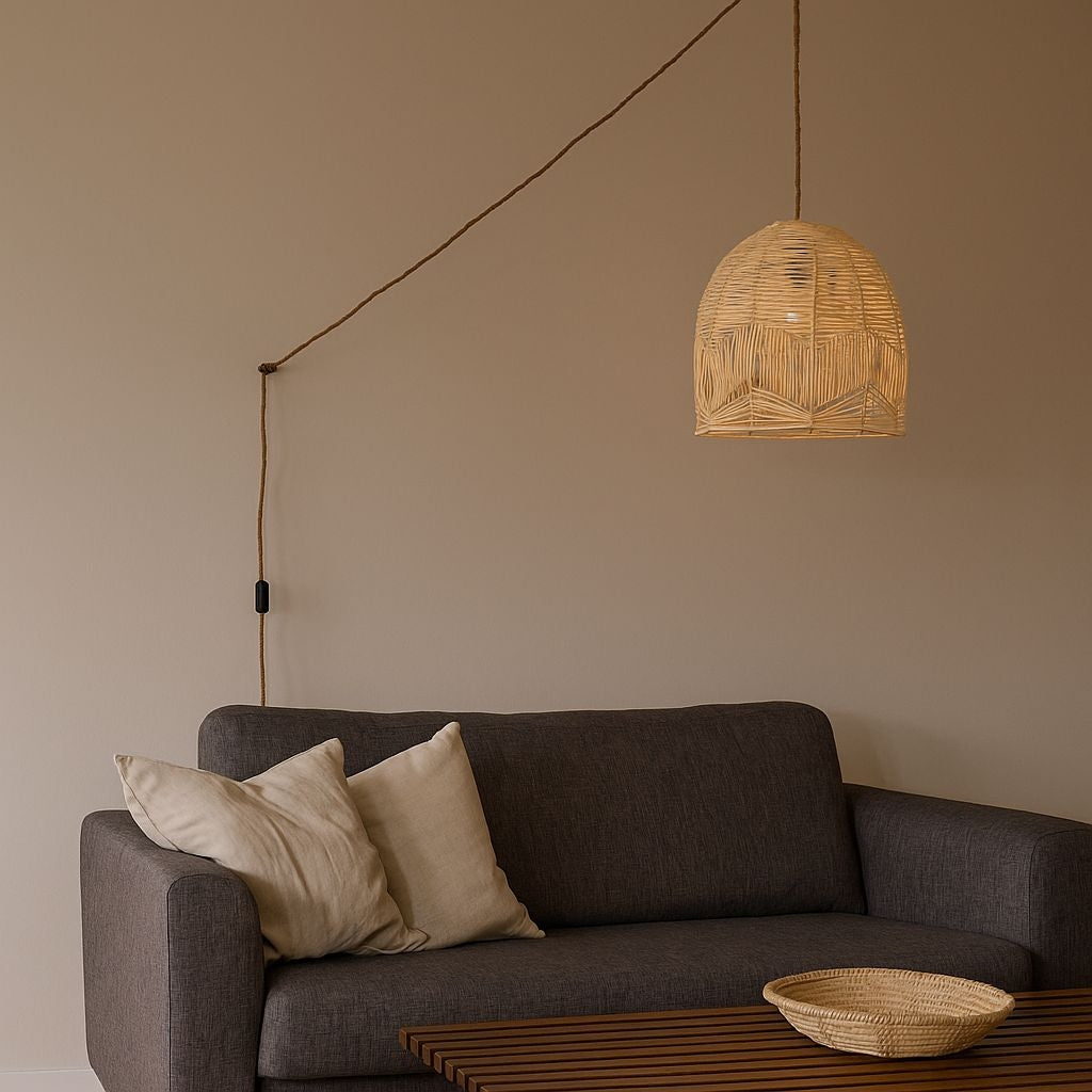 Lámpara colgante de mimbre "NORMA" - Ø35cm - Con interruptor y enchufe - E27