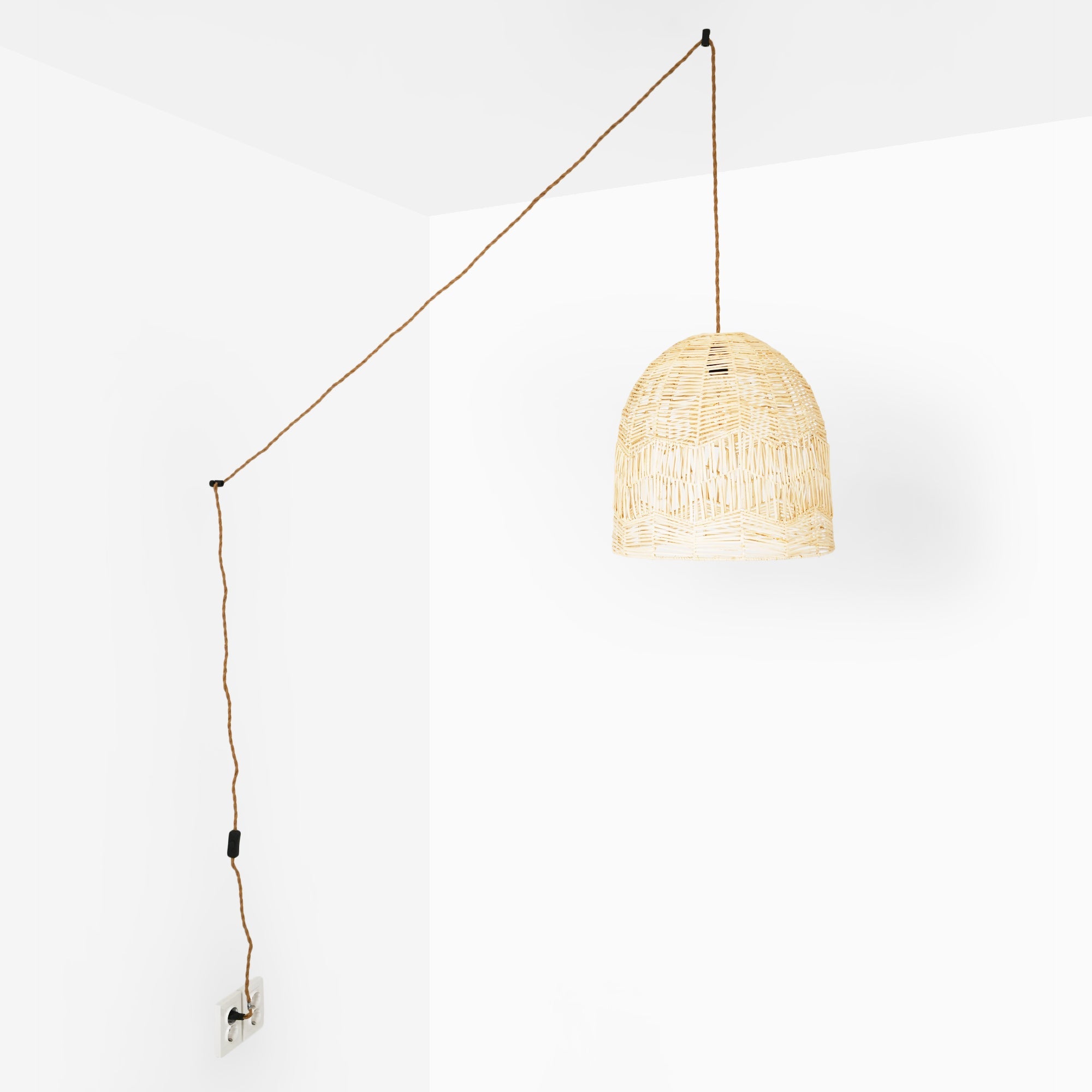 Lámpara colgante de mimbre "NORMA" - Ø45cm - Con interruptor y enchufe - E27